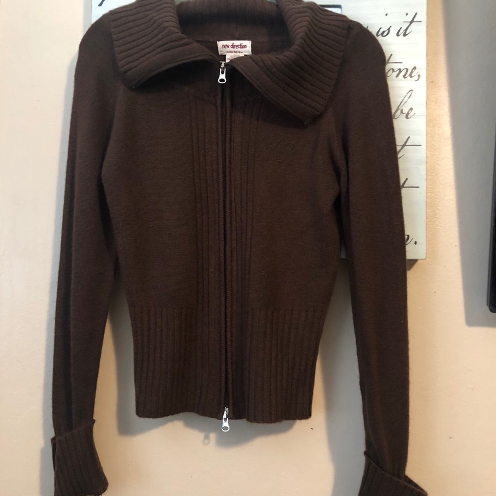 Size Large. Brown zip up sweater